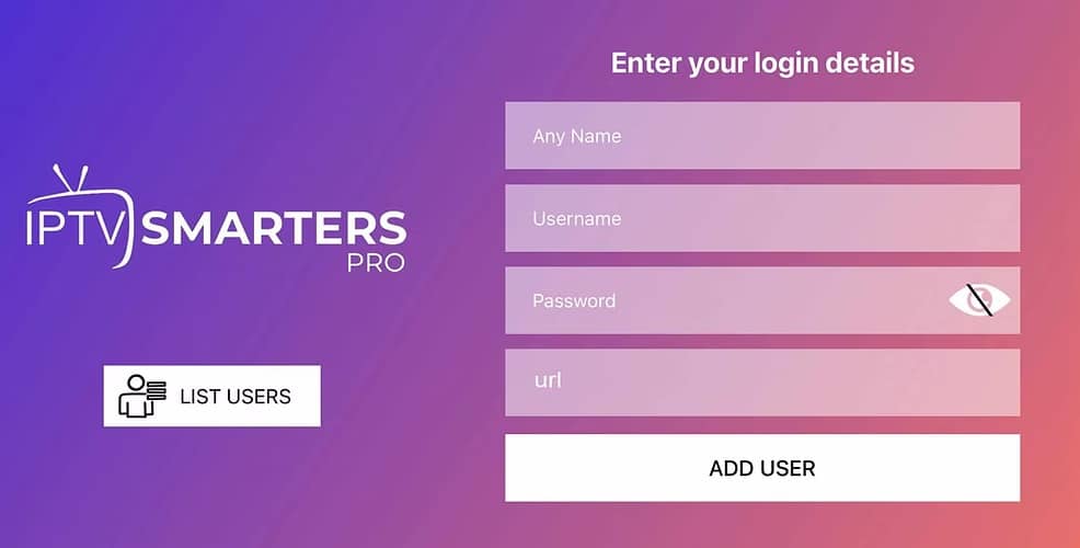 Saisie des identifiants WAKA TV dans IPTV Smarters Pro sur Smart TV et Windows
